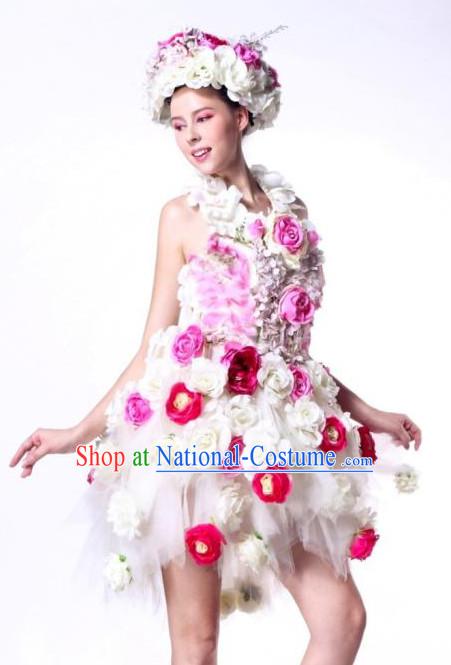 Parade Quality Flower Dance Costumes Popular Ostrich Feathers Fancy Costume Angel Wings Costume Complete Set