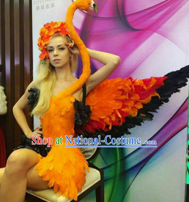 Parade Quality Forest Dance Costumes Popular Ostrich Feathers Fancy Bird Costume Stage Costumes Angel Wings Costume Complete Set