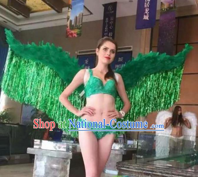 Model Feather Butterfly Dance Costumes Popular Ostrich Feathers Fancy Costume Stage Drama Costumes Angel Wings Parade Costume Complete Set