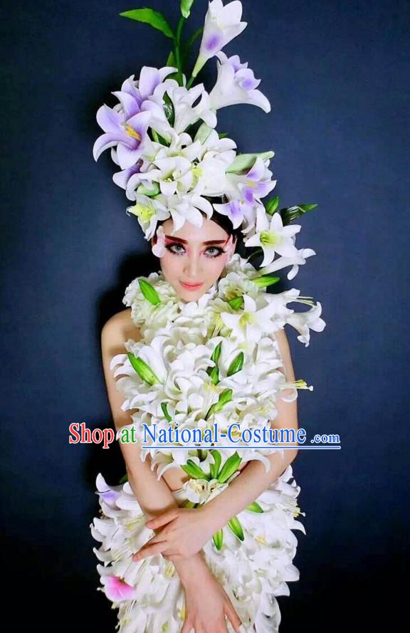 Parade Quality Flower Dance Costumes Popular Ostrich Feathers Fancy Costume Angel Wings Costume Complete Set