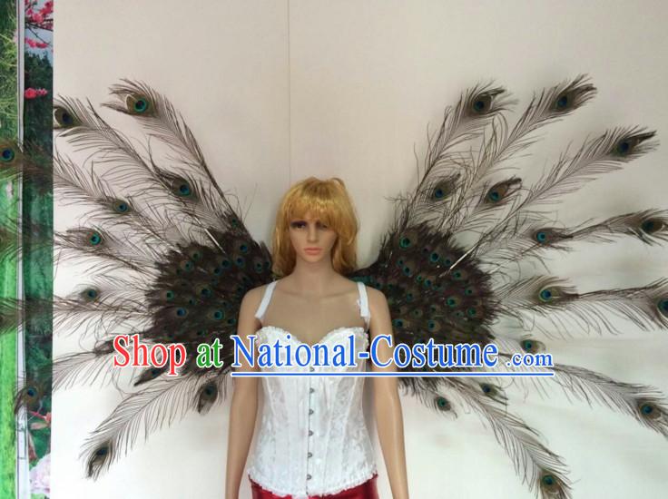 Parade Quality Peacock Feather Dance Costumes Popular Ostrich Feathers Fancy Costume Angel Wings Costume Complete Set