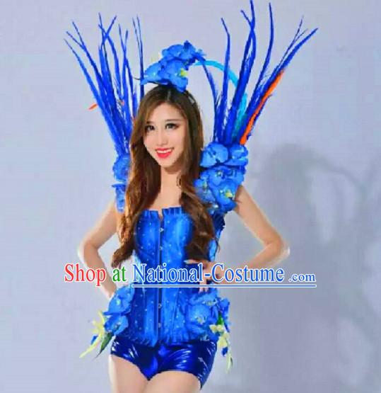 Parade Quality Peacock Feather Dance Costumes Popular Ostrich Feathers Fancy Costume Angel Wings Costume Complete Set