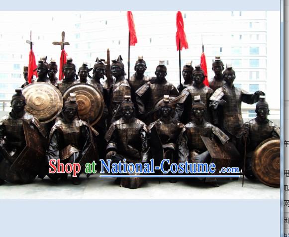 Chinese Ancient Terra Cotta Body Armor Costumes Dresses and Headpieces Complete Set for Men