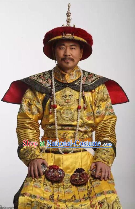 Top China Qing Dynasty Emperor Kang Xi Embroidered Robe Dragon Costumes Complete Set