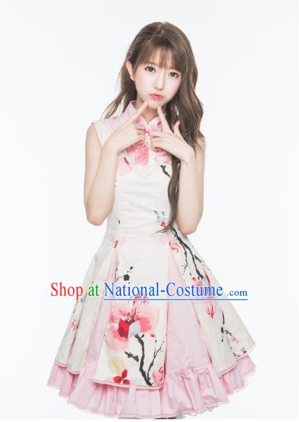 Traditional Classic Chinese Elegant Women Costume Ink Painting One-Piece Dress, Restoring Ancient Princess Stand Collar Dress for Women