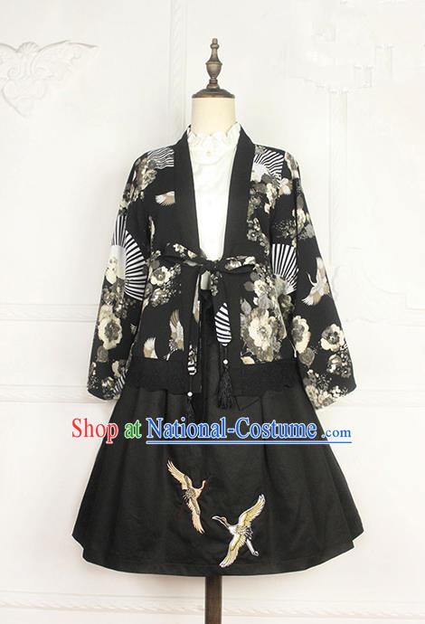 Traditional Japanese Restoring Ancient Kimono Costume Haori Crane Short Smock, China Kimono Modified Short Cardigan for Women