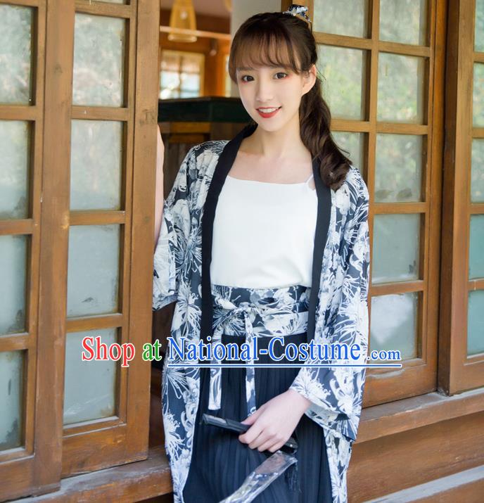 Traditional Japanese Restoring Ancient Kimono Costume Haori Smock, China Kimono Modified Double Size Long Cardigan for Women