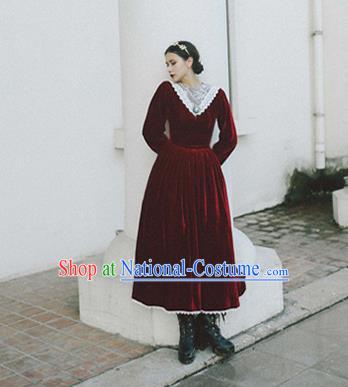 Traditional Classic Elegant Women Costume Palace Velvet One-Piece Dress, Restoring Ancient Princess Royal Pleuche Long Dress for Women