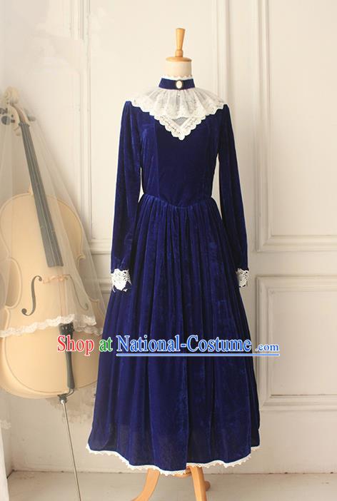 Traditional Classic Elegant Women Costume Palace Velvet One-Piece Dress, Restoring Ancient Princess Royal Pleuche Long Dress for Women