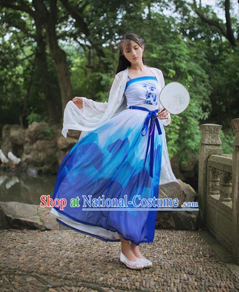 Traditional Classic Chinese Elegant Women Costume Ink Painting One-Piece Dress