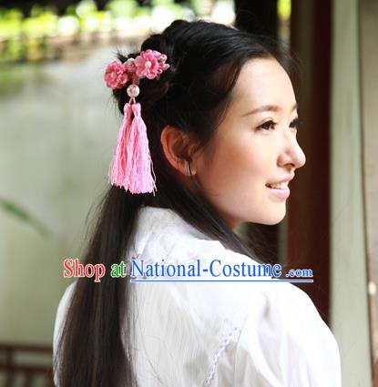 Traditional Classic Chinese Ancient Hair Accessories Hairpin, Elegant Hanfu Plate Buttons Tassels Hair Claw for Women