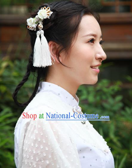 Traditional Classic Chinese Ancient Hair Accessories Hairpin, Elegant Hanfu Plate Buttons Tassels Hair Claw for Women