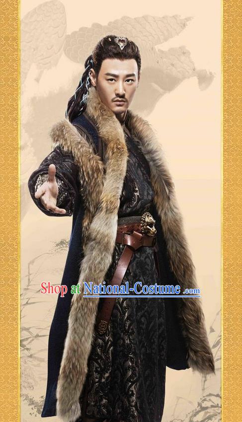 Traditional Ancient Chinese Minority Nationality Costumes, Ancient Chinese Nationality Cosplay Aristocrat Swordsmen Knight Costume Complete Set for Men