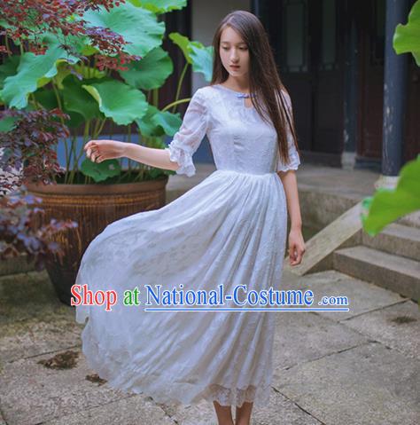 Traditional Classic Chinese Elegant Women Costume One-Piece Dress, Chinese Cheongsam Restoring Ancient Princess Stand Collar Long Dress for Women