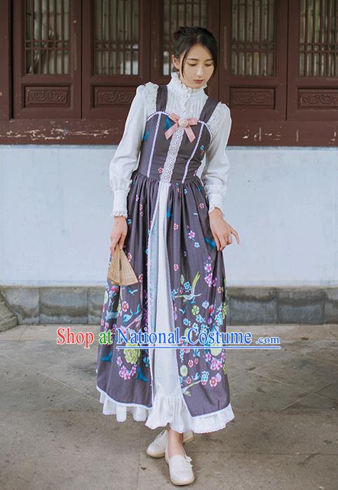 Traditional Classic Chinese Elegant Women Costume Crane One-Piece Dress, Chinese Cheongsam Restoring Ancient Princess Long Braces Skirt for Women