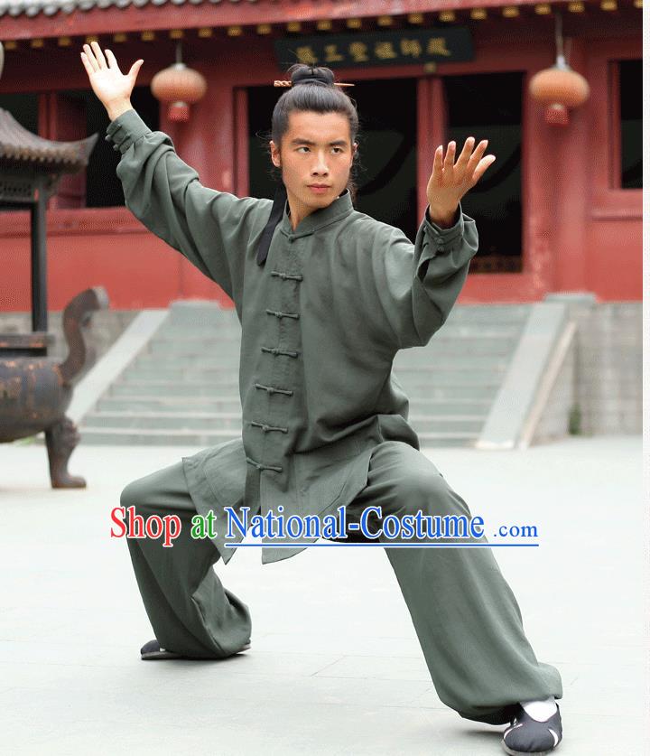 Traditional Chinese Wudang Uniform Taoist Uniform Linen Priest Frock Kungfu Kung Fu Clothing Clothes Pants Slant Opening Shirt Supplies Wu Gong Outfits, Chinese Tang Suit Wushu Clothing Tai Chi Suits Uniforms for Men