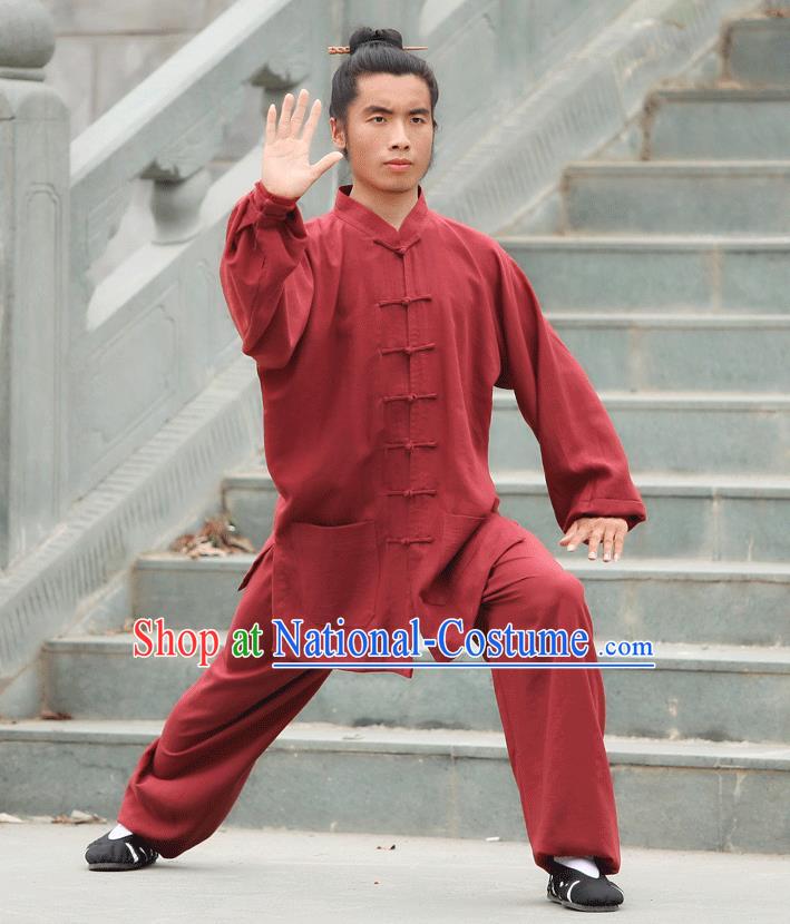 Traditional Chinese Wudang Uniform Taoist Uniform Linen Priest Frock Kungfu Kung Fu Clothing Clothes Pants Slant Opening Shirt Supplies Wu Gong Outfits, Chinese Tang Suit Wushu Clothing Tai Chi Suits Uniforms for Men