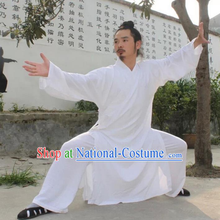 Traditional Chinese Wudang Uniform Taoist Uniform Linen Priest Frock Kungfu Kung Fu Clothing Clothes Pants Slant Opening Shirt Supplies Wu Gong Outfits, Chinese Tang Suit Wushu Clothing Tai Chi Suits Uniforms for Men