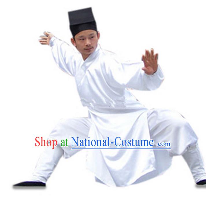 Traditional Chinese Wudang Uniform Taoist Uniform Changeable Silk Slant Opening Priest Frock Kungfu Kung Fu Clothing Clothes Pants Slant Opening Shirt Supplies Wu Gong Outfits, Chinese Tang Suit Wushu Clothing Tai Chi Suits Uniforms for Men