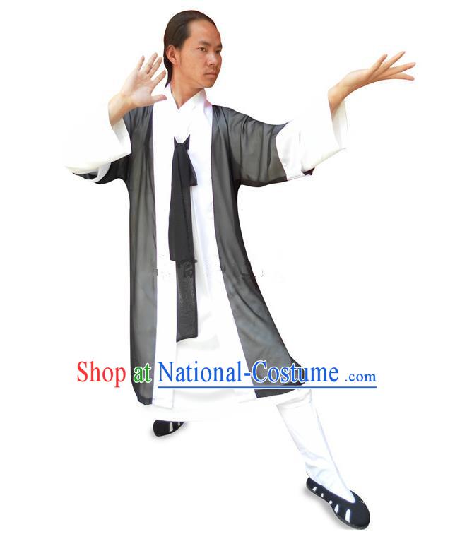 Traditional Chinese Wudang Uniform Taoist Uniform Thicken Linen Slant Opening Priest Frock Complete Set Kungfu Kung Fu Clothing Clothes Pants Slant Opening Shirt Supplies Wu Gong Outfits, Chinese Tang Suit Wushu Clothing Tai Chi Suits Uniforms for Men