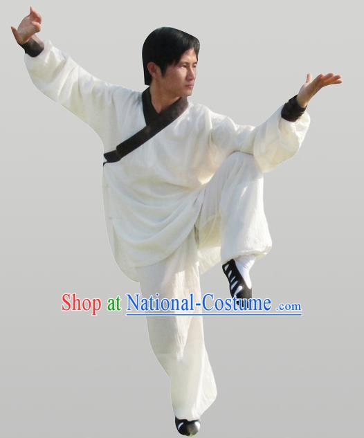 Traditional Chinese Wudang Uniform Taoist Uniform Thicken Linen Slant Opening Priest Frock Complete Set Kungfu Kung Fu Clothing Clothes Pants Slant Opening Shirt Supplies Wu Gong Outfits, Chinese Tang Suit Wushu Clothing Tai Chi Suits Uniforms for Men