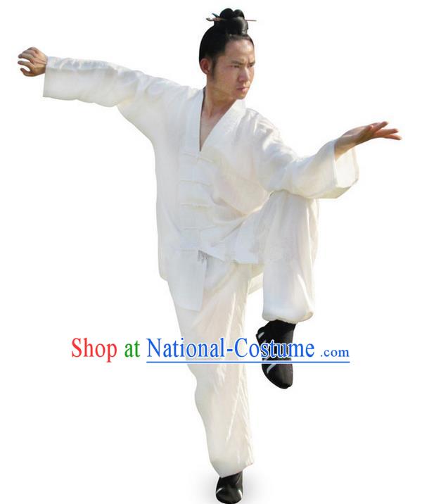 Traditional Chinese Wudang Uniform Taoist Uniform Linen Slant Opening Priest Frock Complete Set Kungfu Kung Fu Clothing Clothes Pants Slant Opening Shirt Supplies Wu Gong Outfits, Chinese Tang Suit Wushu Clothing Tai Chi Suits Uniforms for Men