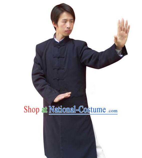 Traditional Chinese Wudang Uniform Taoist Uniform Linen Cotton Wadded Robe Priest Frock Complete Set Kungfu Kung Fu Clothing Clothes Pants Slant Opening Shirt Supplies Wu Gong Outfits, Chinese Tang Suit Wushu Clothing Tai Chi Suits Uniforms for Men