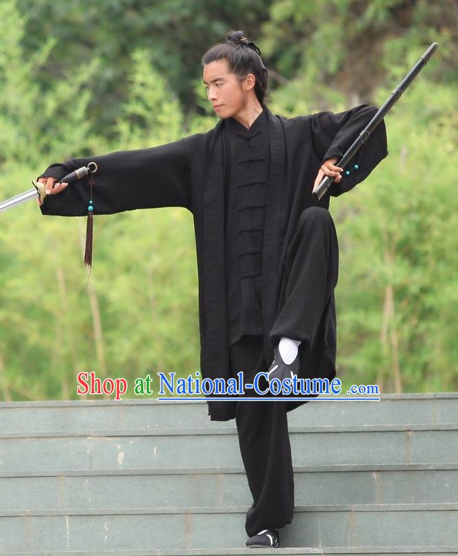 Traditional Chinese Wudang Uniform Taoist Uniform Linen Slant Opening Priest Frock Complete Set Kungfu Kung Fu Clothing Clothes Pants Slant Opening Shirt Supplies Wu Gong Outfits, Chinese Tang Suit Wushu Clothing Tai Chi Suits Uniforms for Men