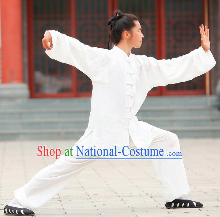 Traditional Chinese Wudang Uniform Taoist Uniform Linen Priest Frock Complete Set Kungfu Kung Fu Clothing Clothes Pants Slant Opening Shirt Supplies Wu Gong Outfits, Chinese Tang Suit Wushu Clothing Tai Chi Suits Uniforms for Men