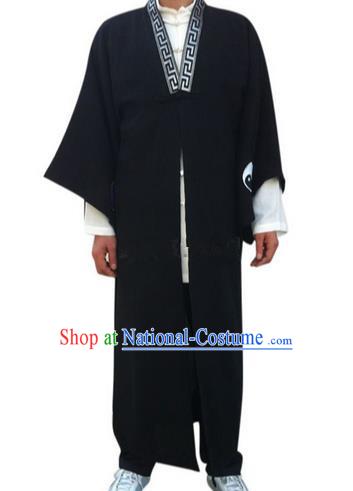 Traditional Chinese Yin Yang Wudang Mountain Taoist Clothes Linen Priest Frock Complete Set Kungfu Kung Fu Long Robe Clothing Slant Opening Shirt Supplies Wu Gong Outfits, Chinese Tang Suit Wushu Clothing Tai Chi Suits Uniforms for Men