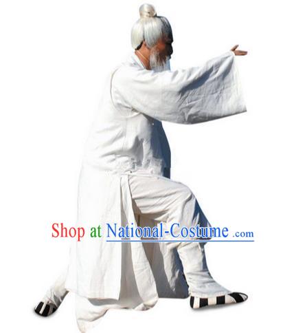 Traditional Chinese Wudang Uniform Taoist Linen Uniform Long Robe Complete Set Kungfu Kung Fu Clothing Clothes Pants Shirt Supplies Wu Gong Outfits, Chinese Tang Suit Wushu Clothing Tai Chi Suits Uniforms for Men