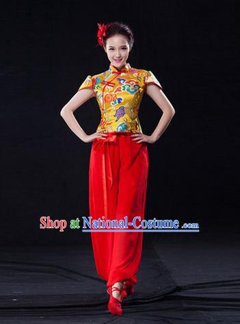 Traditional Chinese Classical Ink Painting Yangko Dance Dress, Yangge Fan Dancing Costume, Folk Dance Yangko Costume for Women