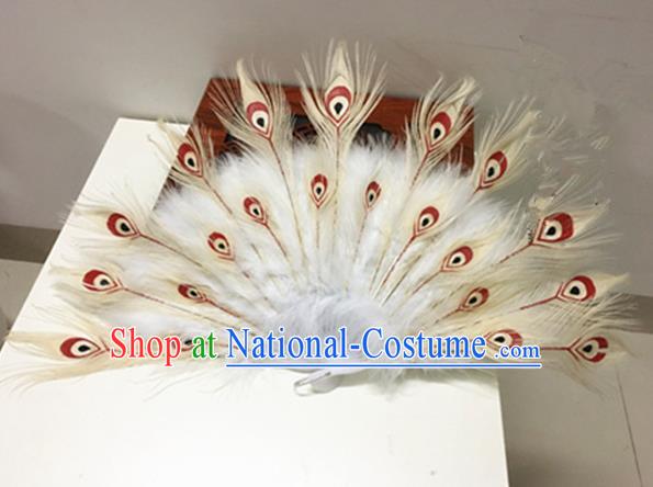 Traditional Chinese Ancient Han Dynasty Imperial Princess Peacock Feathers Fan for Women