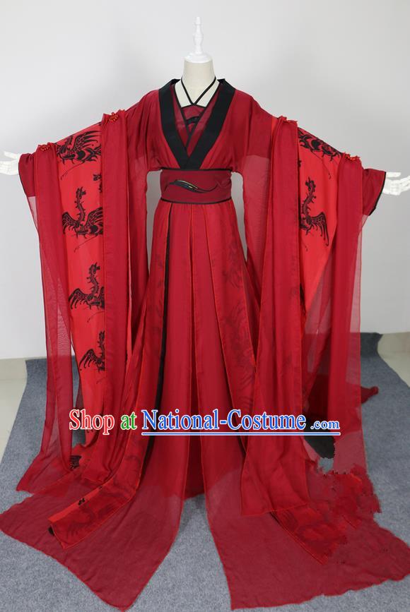 Traditional Chinese Ancient Princess Red Costumes, Chinese Tang Dynasty Imperial Princess Wedding Beide Embroidery Clothes Complete Set for Women