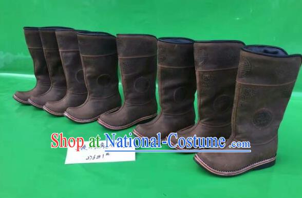 Traditional Chinese Minority Mongol Nationality Ethnic Minorities Mongolian Dance Cowhide Boots, Mongolian Knee Boots Handmade Jockey Boots Tanks Boots for Men