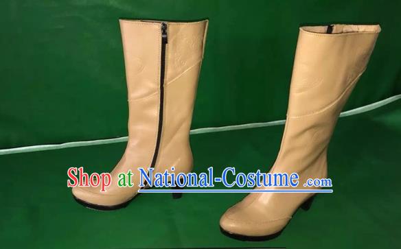 Traditional Chinese Minority Mongol Nationality Ethnic Minorities Mongolian Dance Cowhide Boots Mongolian Knee Boots Jockey Boots Tanks Boots for Women