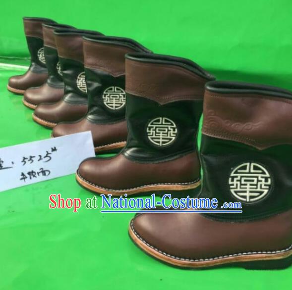 Traditional Chinese Minority Mongol Nationality Ethnic Minorities Mongolian Children Dance Cowhide Boots Mongolian Knee Boots Jockey Boots Tanks Boots for Kids