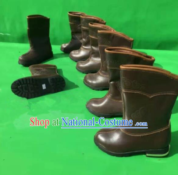 Traditional Chinese Minority Mongol Nationality Ethnic Minorities Mongolian Children Dance Cowhide Boots Mongolian Knee Boots Jockey Boots Tanks Boots for Kids