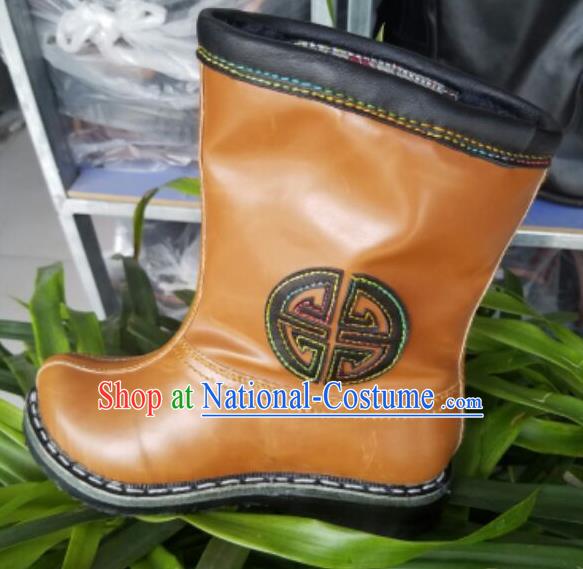 Traditional Chinese Minority Mongol Nationality Ethnic Minorities Mongolian Children Dance Cowhide Boots Mongolian Knee Boots Jockey Boots Tanks Boots for Kids