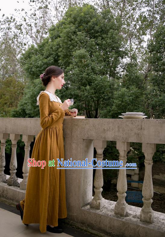 Traditional Classic Women Clothing, Traditional Classic European Manor Literary Yarn Embroidered Collar Dress, Palace Princess Restoring Long Skirt