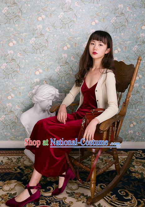 Traditional Classic Women Clothing, Pure Color Red Velvet Close-Fitting Render Condole Belt Unlined Upper Garment Of Cultivate, Braces Skirt Base Shirt One Piece Sun-Top