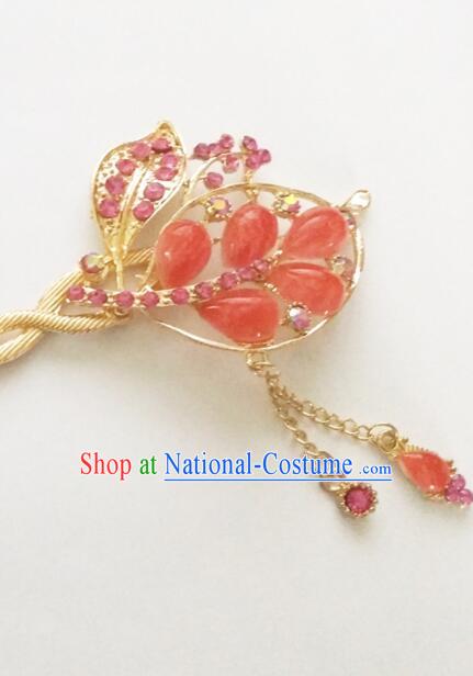 Hairpins Ancient Korean Style Women Hair Clasp Bride Head Wear Up Do Red