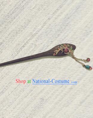 Classic Wooden Hairpins Metal Decorating Bu Yao Han Fu Access Colorful Peacock