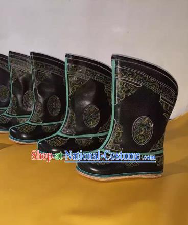 Traditional Chinese Minority Mongol Nationality Ethnic Minorities Mongolian Dance Cowhide Boots, Mongolian Knee Boots Handmade Jockey Boots Tanks Boots for Men