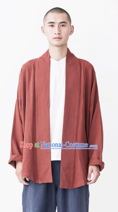 Chinese Hooded Cotton Linen Double-Breasted Tang Suit Plate Buttons Chinese Style Restoring Ancient Thick Cotton-Padded Jacket Hanfu Male Winter Coat