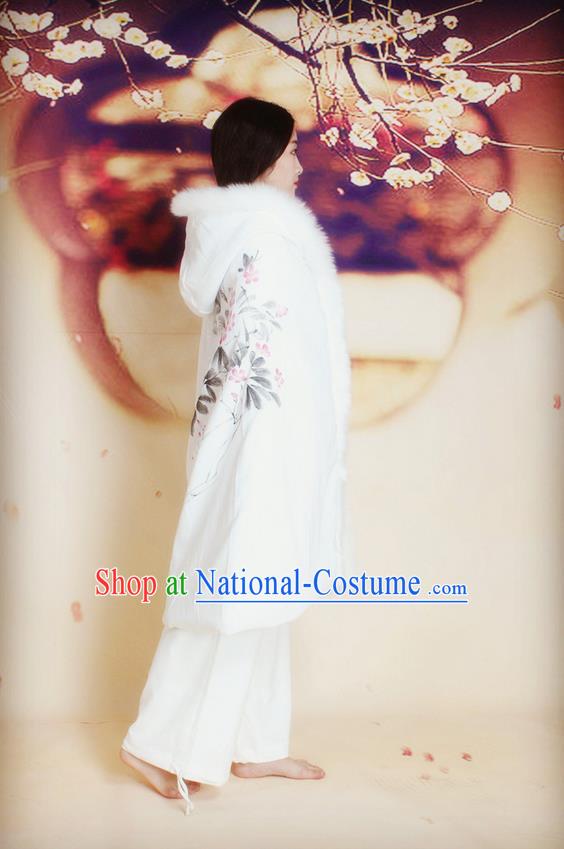 Traditional Chinese Female Costumes Dress Smock,Chinese Acient Extended Cloak, Chinese Hanfu Extended Cloak, Fur Collar Cloak for Women