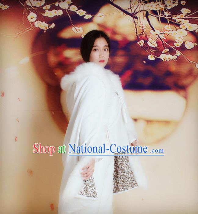 Traditional Chinese Female Costumes Dress Smock,Chinese Acient Extended Cloak, Chinese Hanfu Extended Cloak, Fur Collar Cloak for Women