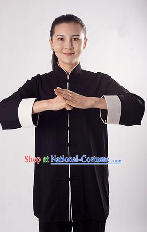 Top Cross Elastic Cotton Kung Fu Costume Martial Arts Kung Fu Training Uniform Tang Suit Gongfu Shaolin Wushu Clothing Tai Chi Taiji Teacher Suits Uniforms for Women