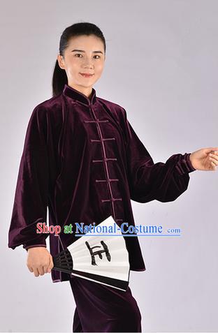 Top Upset South Korea Velvet Pleuche Kung Fu Costume Martial Arts Kung Fu Training Uniform Tang Suit Gongfu Shaolin Wushu Clothing Tai Chi Taiji Teacher Suits Uniforms for Women