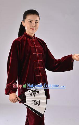 Top Upset South Korea Velvet Pleuche Kung Fu Costume Martial Arts Kung Fu Training Uniform Tang Suit Gongfu Shaolin Wushu Clothing Tai Chi Taiji Teacher Suits Uniforms for Women